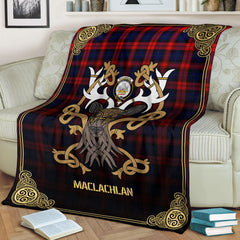 Clan MacLachlan Modern Tartan Crest Premium Blanket Celtic Stag Style TI59 Clan Hall Tartan Today