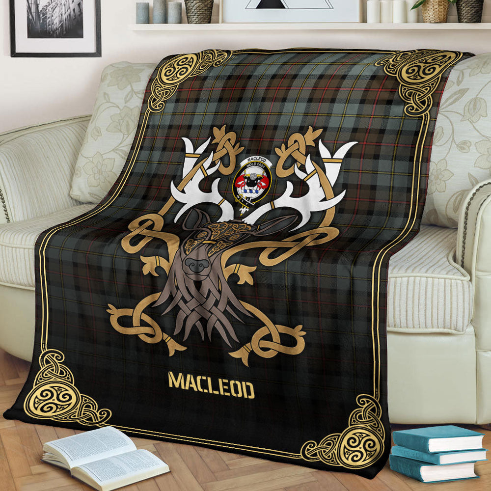 Clan MacLeod of Harris Weathered Tartan Crest Premium Blanket Celtic Stag Style OU32 Clan Hall Tartan Today