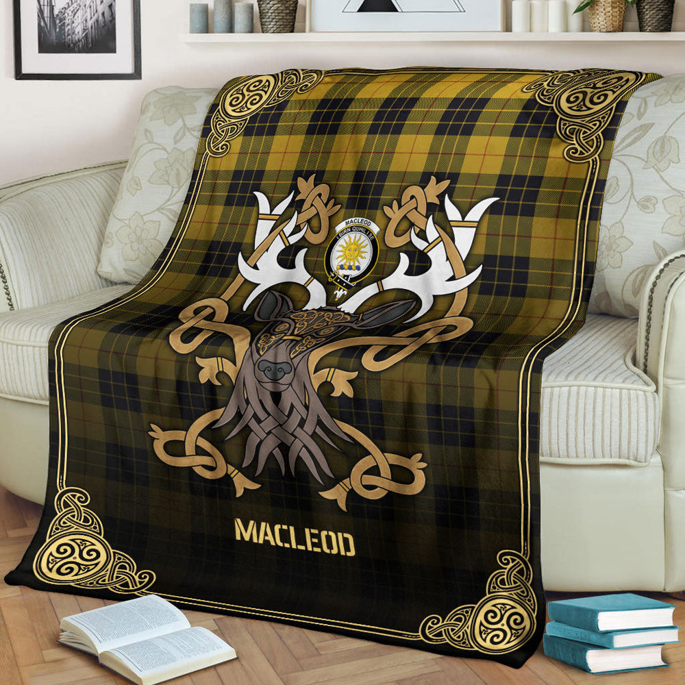 Clan MacLeod of Lewis Ancient Tartan Crest Premium Blanket Celtic Stag Style WS71 Clan Hall Tartan Today