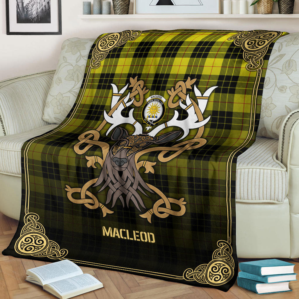 Clan MacLeod of Lewis Modern Tartan Crest Premium Blanket Celtic Stag Style TE40 Clan Hall Tartan Today