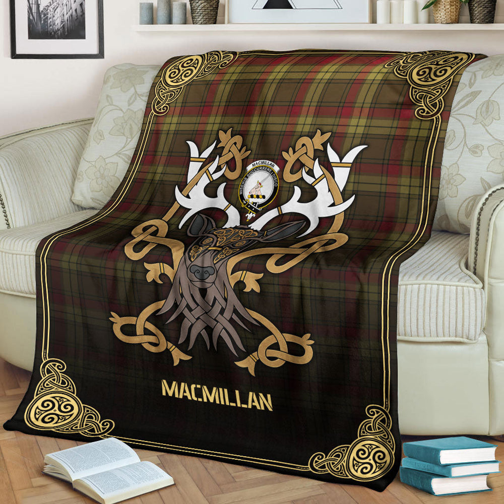 Clan MacMillan Old Weathered Tartan Crest Premium Blanket Celtic Stag Style RT60 Clan MacMillan Tartan Today