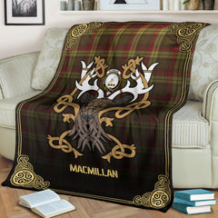Clan MacMillan Old Weathered Tartan Crest Premium Blanket Celtic Stag Style RT60 Clan MacMillan Tartan Today