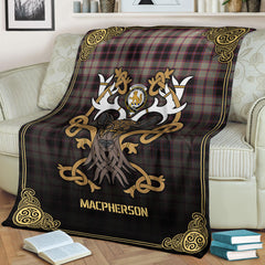 Clan MacPherson Hunting Ancient Tartan Crest Premium Blanket Celtic Stag Style JW50 Clan MacPherson Tartan Today