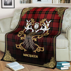 Clan MacQueen Modern Tartan Crest Premium Blanket Celtic Stag Style SX17 Clan MacQueen Tartan Today