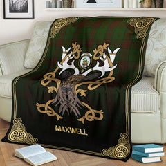 Clan Maxwell Hunting Tartan Crest Premium Blanket Celtic Stag Style OT39 Clan Maxwell Tartan Today