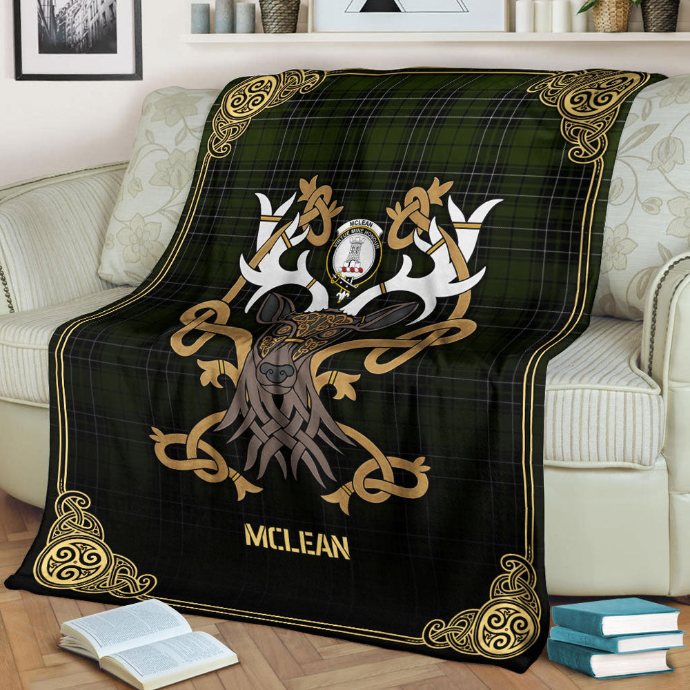 Clan McLean Hunting Tartan Crest Premium Blanket Celtic Stag Style VV72 Clan Hall Tartan Today