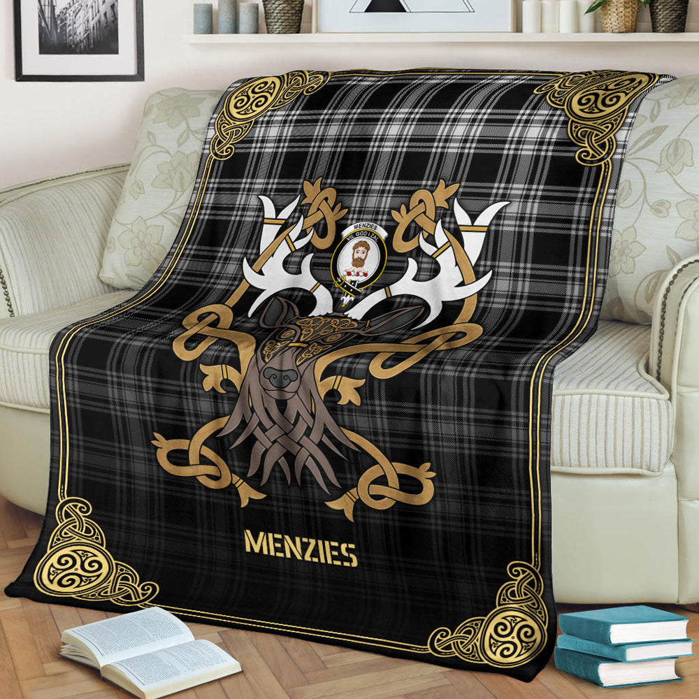 Clan Menzies Black _ White Modern Tartan Crest Premium Blanket Celtic Stag Style SL31 Clan Menzies Tartan Today