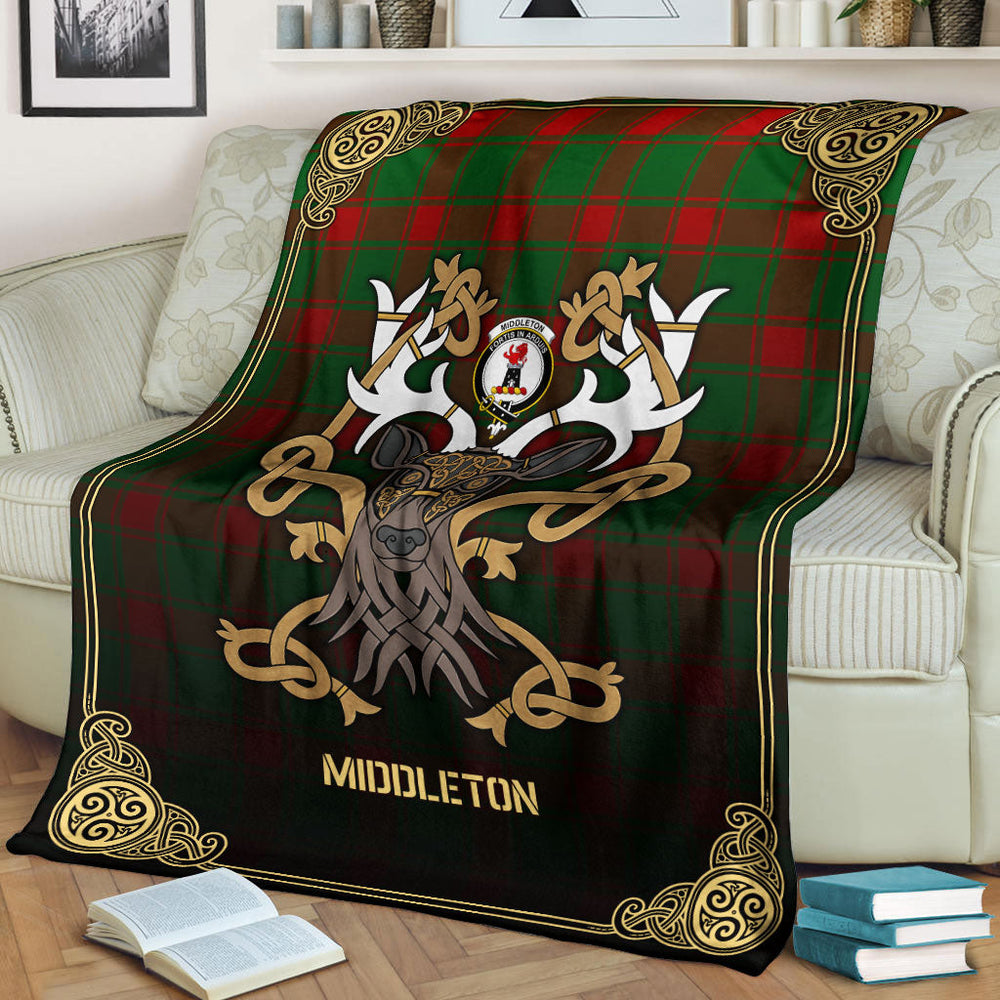 Clan Middleton Modern Tartan Crest Premium Blanket Celtic Stag Style JI61 Clan Middleton Tartan Today