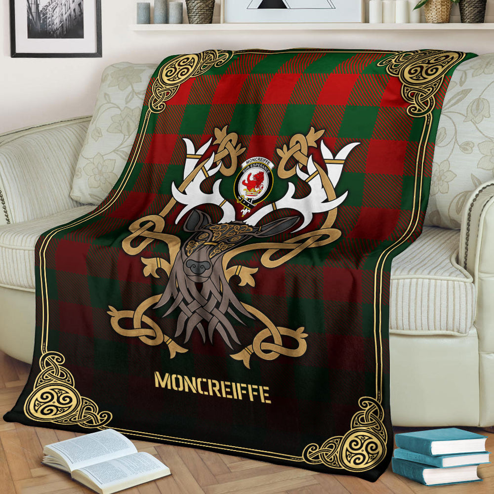 Clan Moncreiffe (or Moncreiff) Tartan Crest Premium Blanket Celtic Stag Style KC75 Clan Moncrieffe Tartan Today