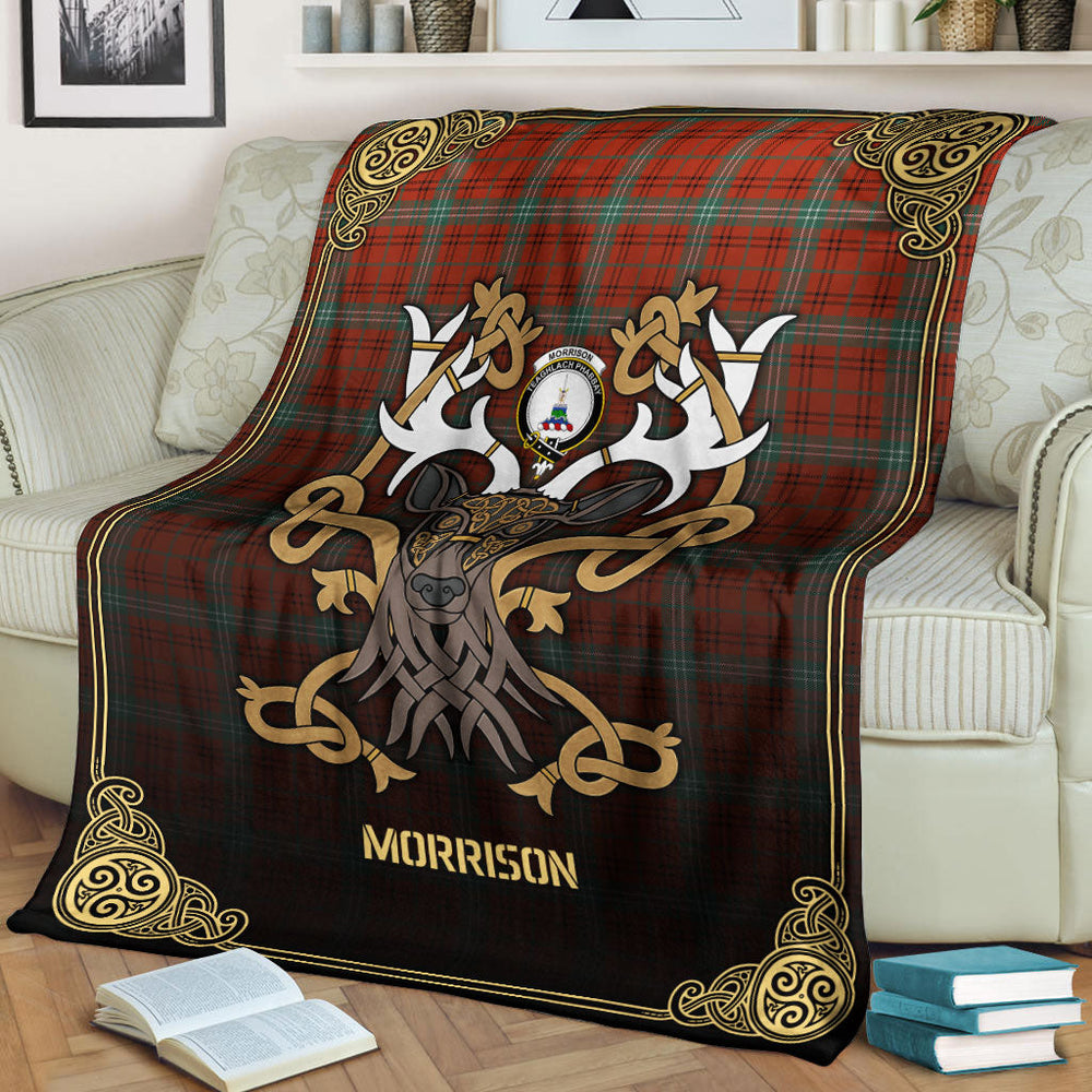 Clan Morrison Red Ancient Tartan Crest Premium Blanket Celtic Stag Style XK78 Clan Morrison Tartan Today