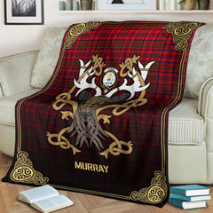 Clan Murray (of Dysart) Tartan Crest Premium Blanket Celtic Stag Style HK95 Clan Murray Tartan Today