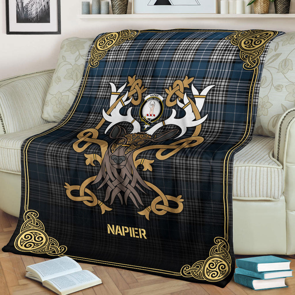 Clan Napier Modern Tartan Crest Premium Blanket Celtic Stag Style SI76 Clan Napier Tartan Today