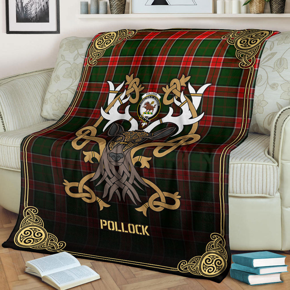 Clan Pollock Tartan Crest Premium Blanket Celtic Stag Style ER37 Clan Pollock Tartan Today