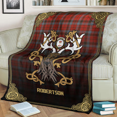 Clan Robertson Weathered Tartan Crest Premium Blanket Celtic Stag Style JB99 Clan Robertson Tartan Today