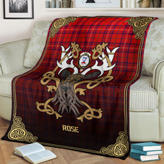 Clan Rose Modern Tartan Crest Premium Blanket Celtic Stag Style QF30 Clan Rose Tartan Today