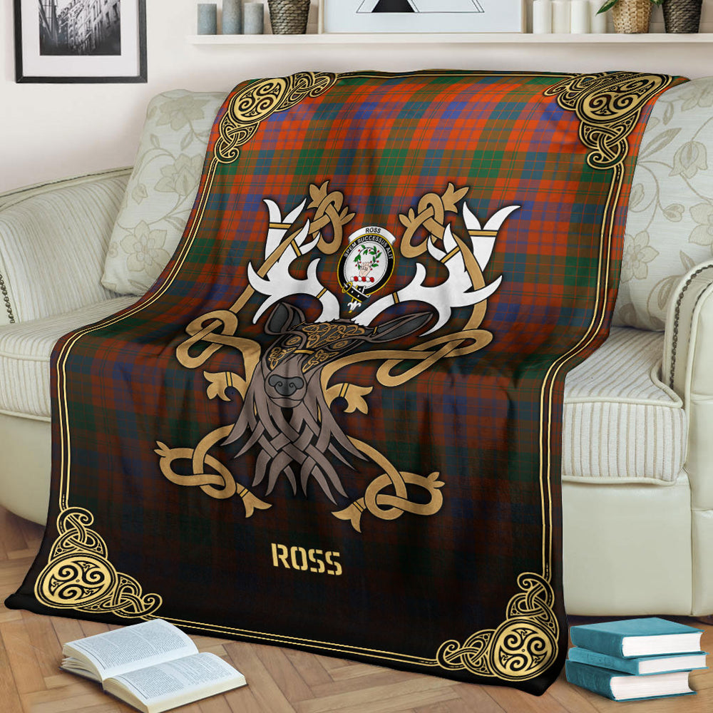 Clan Ross Ancient Tartan Crest Premium Blanket Celtic Stag Style VN72 Clan Ross Tartan Today
