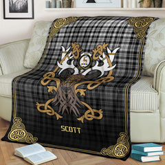 Clan Scott Black & White Modern Tartan Crest Premium Blanket Celtic Stag Style UI34 Clan Scott (Scott Tartan) Tartan Today