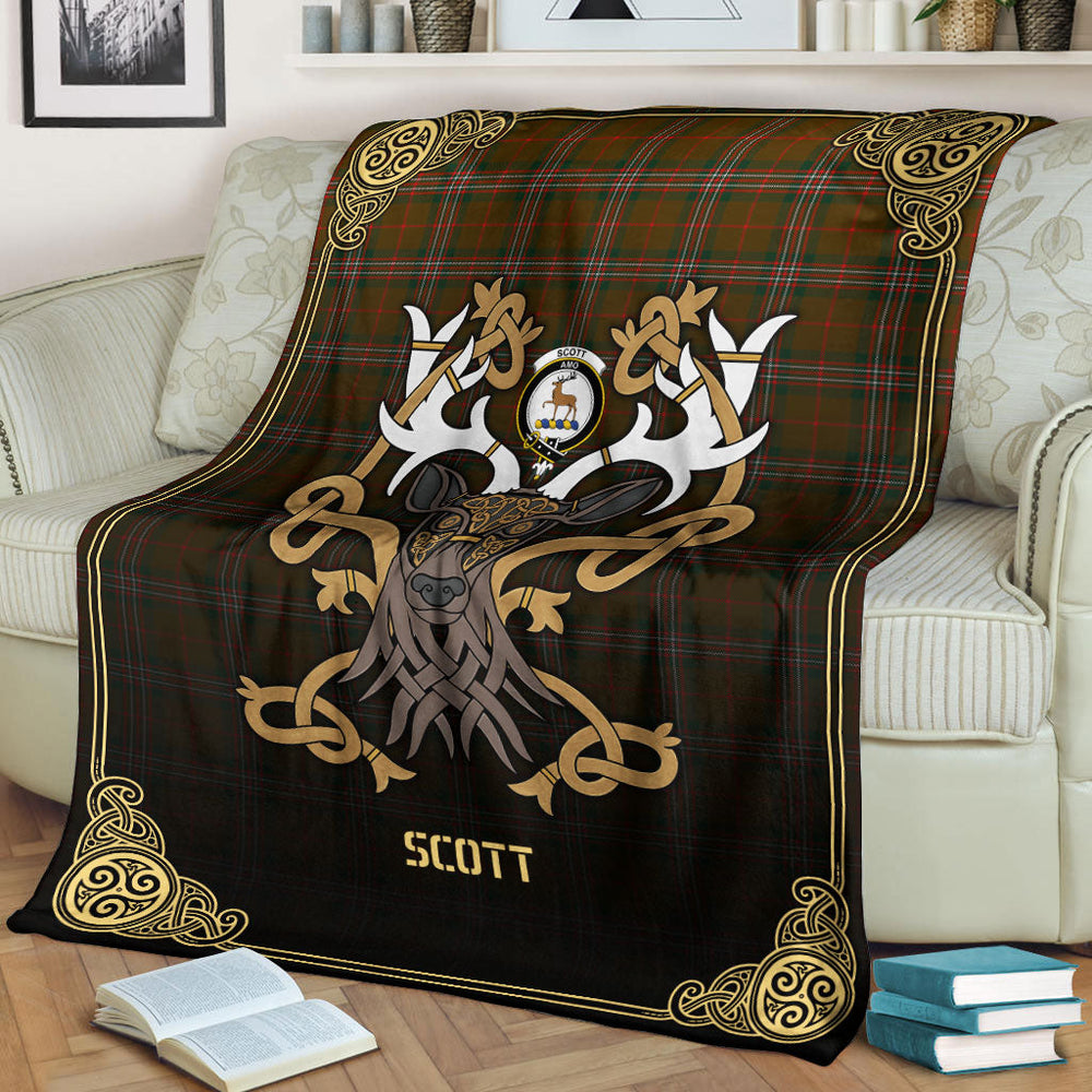 Clan Scott Brown Modern Tartan Crest Premium Blanket Celtic Stag Style NJ39 Clan Scott (Scott Tartan) Tartan Today
