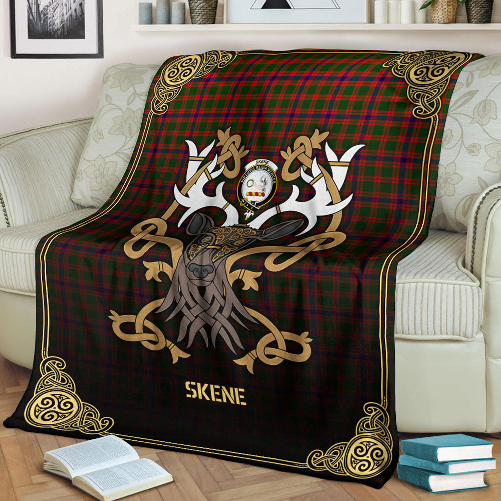 Clan Skene Modern Tartan Crest Premium Blanket Celtic Stag Style ZX82 Clan Skene Tartan Today