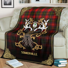 Clan Somerville Tartan Crest Premium Blanket Celtic Stag Style RO96 Clan Somerville Tartan Today