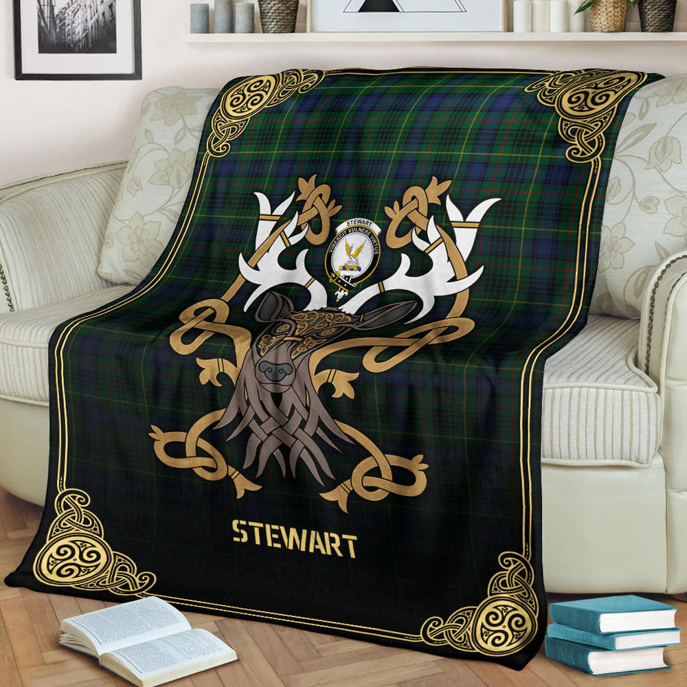 Clan Stewart Hunting Modern Tartan Crest Premium Blanket Celtic Stag Style LL63 Clan Stewart Tartan Today