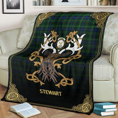 Clan Stewart Hunting Modern Tartan Crest Premium Blanket Celtic Stag Style LL63 Clan Stewart Tartan Today