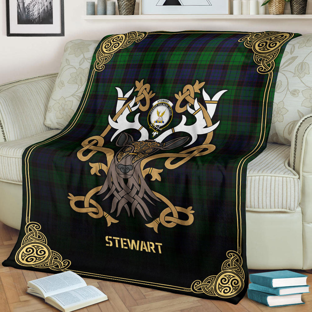 Clan Stewart Old Modern Tartan Crest Premium Blanket Celtic Stag Style AW74 Clan Stewart Tartan Today