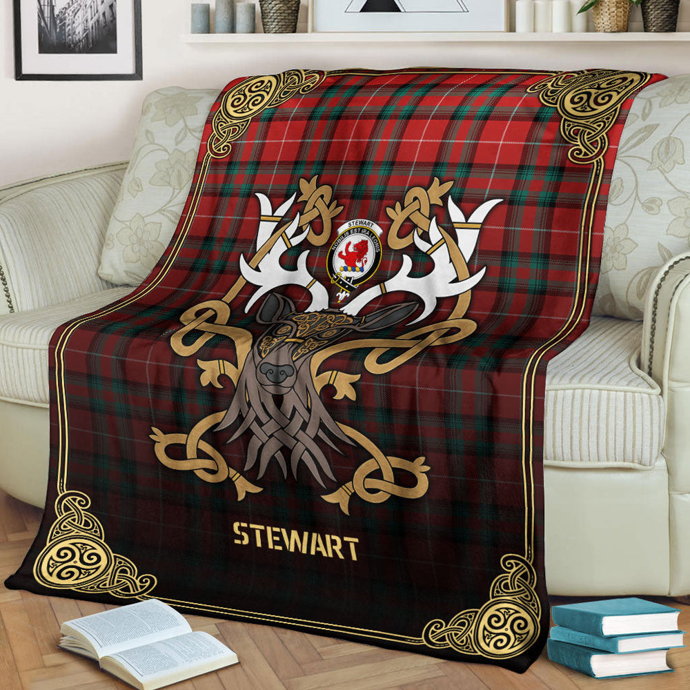 Clan Stewart (Stuart) of Bute Tartan Crest Premium Blanket Celtic Stag Style FO21 Clan Stewart Tartan Today