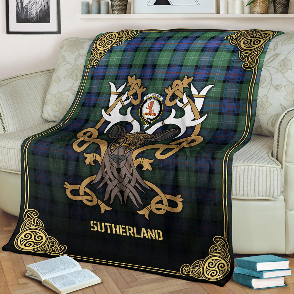 Clan Sutherland Old Ancient Tartan Crest Premium Blanket Celtic Stag Style TO54 Clan Sutherland Tartan Today