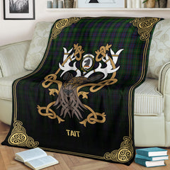 Clan Tait Tartan Crest Premium Blanket Celtic Stag Style IH92 Clan Tait Tartan Today