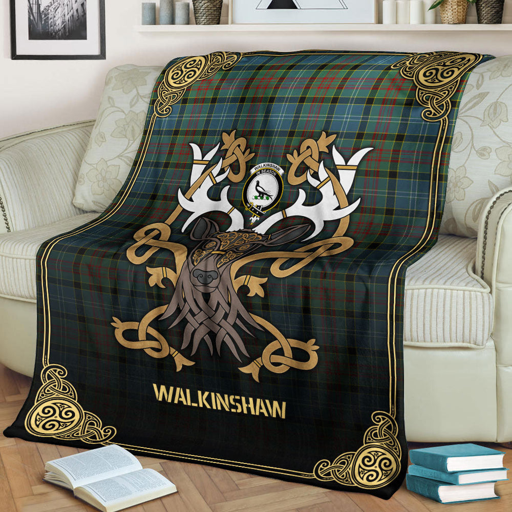 Clan Walkinshaw Tartan Crest Premium Blanket Celtic Stag Style KC29 Clan Shaw Tartan Today