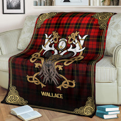 Clan Wallace Hunting Red Tartan Crest Premium Blanket Celtic Stag Style DX97 Clan Wallace Tartan Today