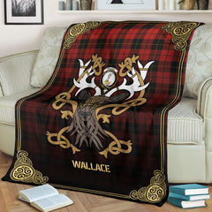 Clan Wallace Weathered Tartan Crest Premium Blanket Celtic Stag Style QU90 Clan Wallace Tartan Today