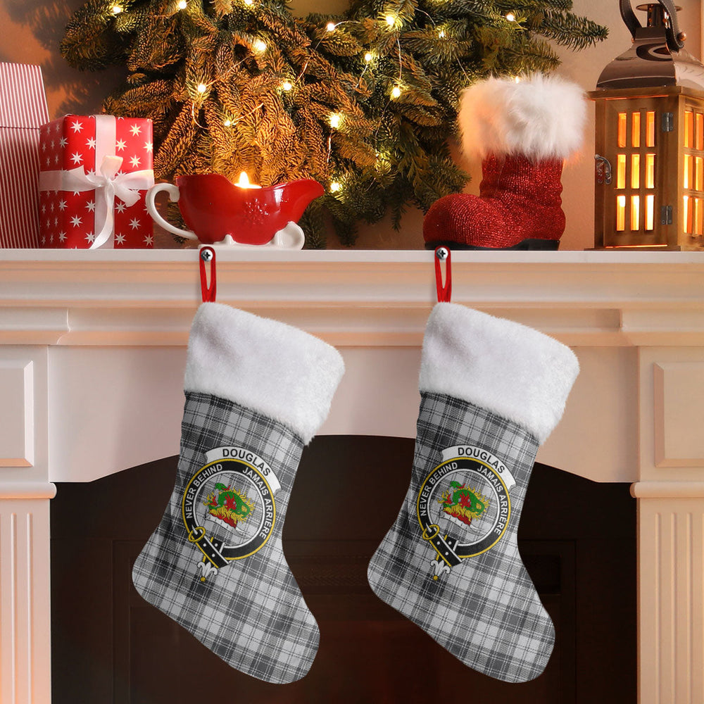 Clan Douglas Grey Modern Tartan Crest Christmas Stocking OU19 Douglas Grey Modern Tartan Tartan Stocking