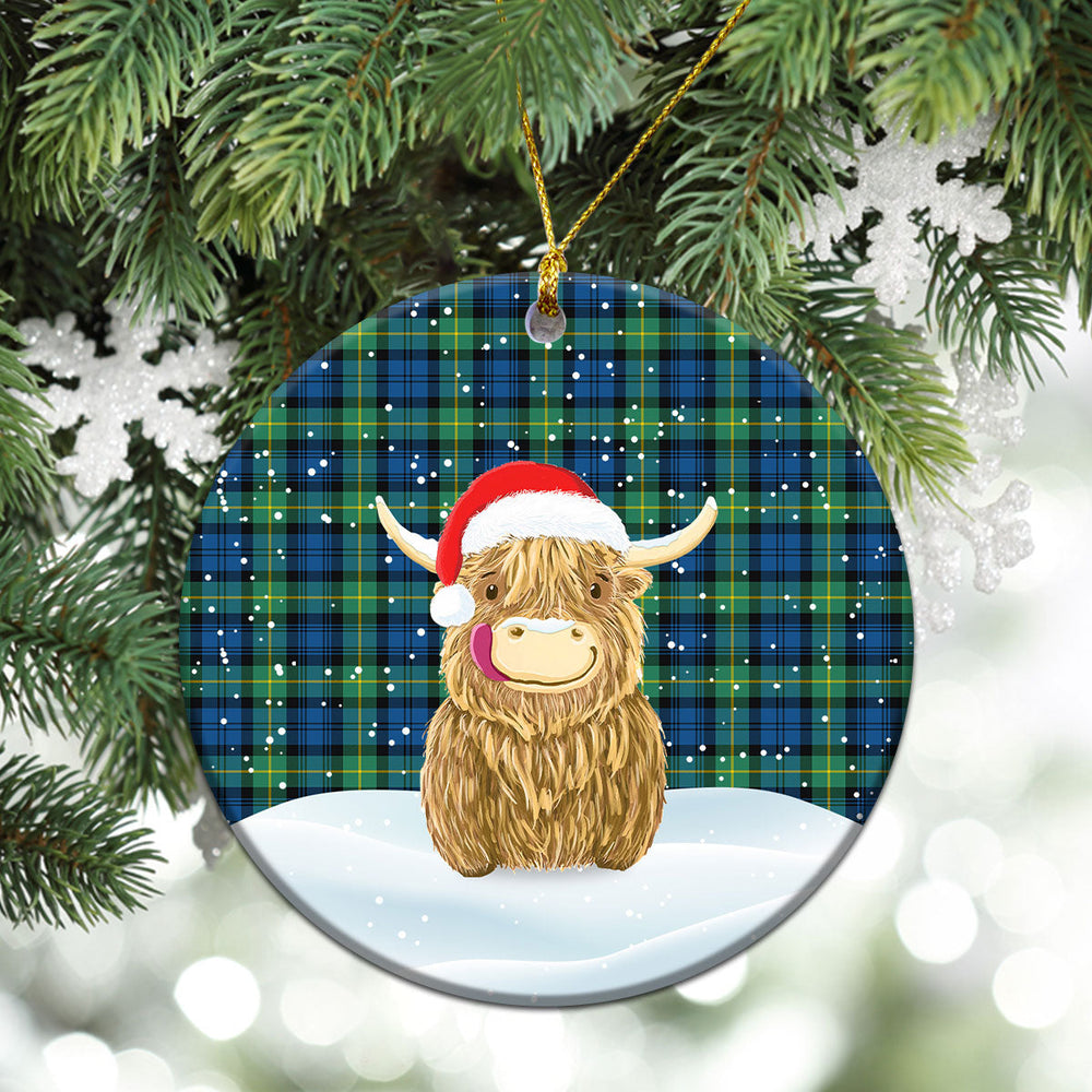 Clan Gordon Ancient Tartan Christmas Ceramic Ornament Highland Cows Style QC34 Gordon Ancient Tartan Tartan Ornament