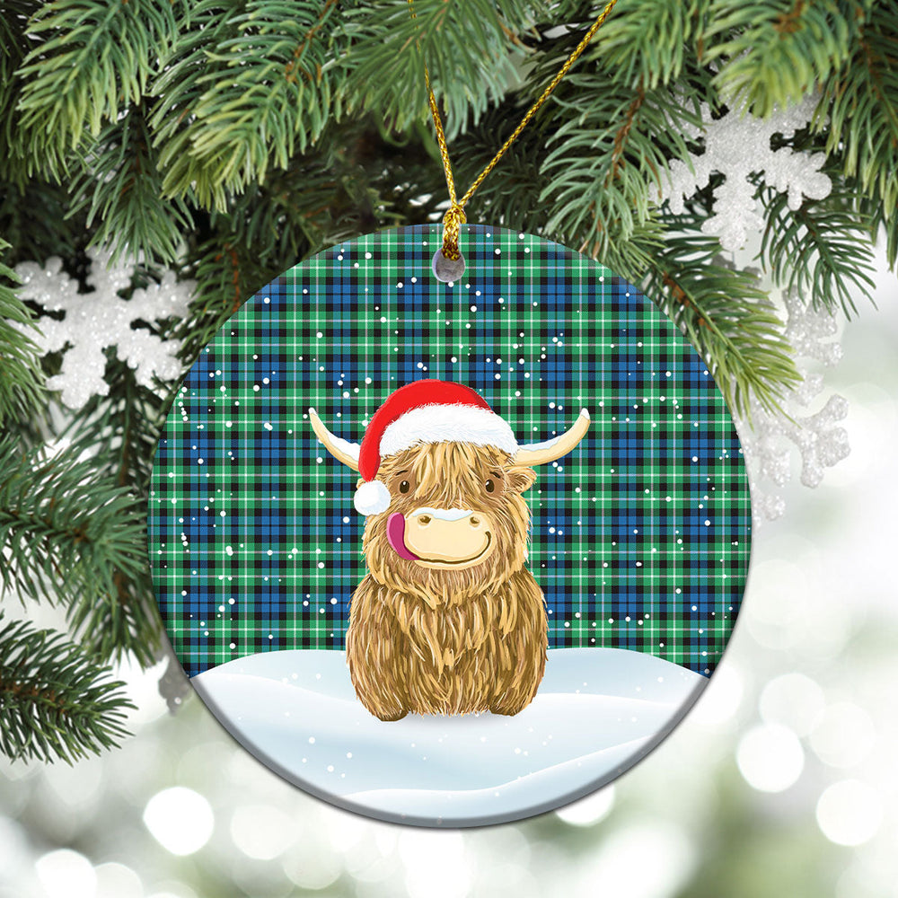 Clan Graham of Montrose Ancient Tartan Christmas Ceramic Ornament Highland Cows Style DE27 Graham of Montrose Ancient Tartan Tartan Ornament