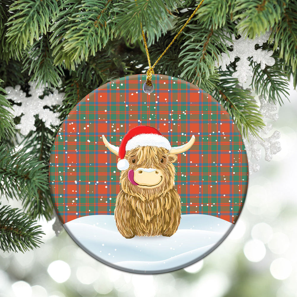 Clan MacKintosh Ancient Tartan Christmas Ceramic Ornament Highland Cows Style BF59 MacKintosh Ancient Tartan Tartan Ornament