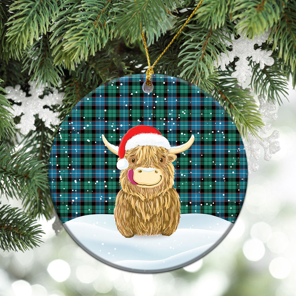 Clan Mitchell Ancient Tartan Christmas Ceramic Ornament Highland Cows Style FV31 Mitchell Ancient Tartan Tartan Ornament