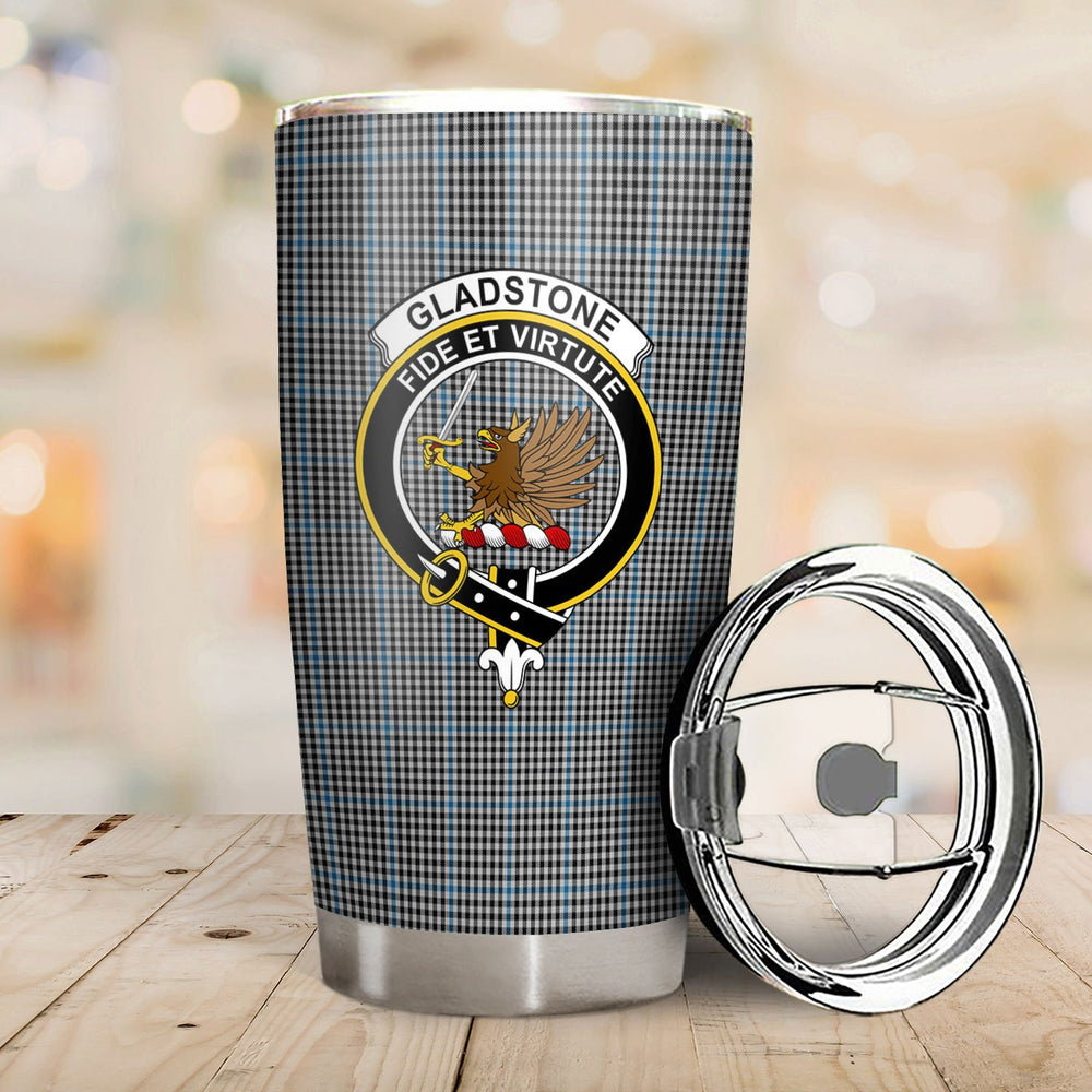Clan Gladstone Tartan Crest Tumbler CM52 Clan Hall Tartan Today