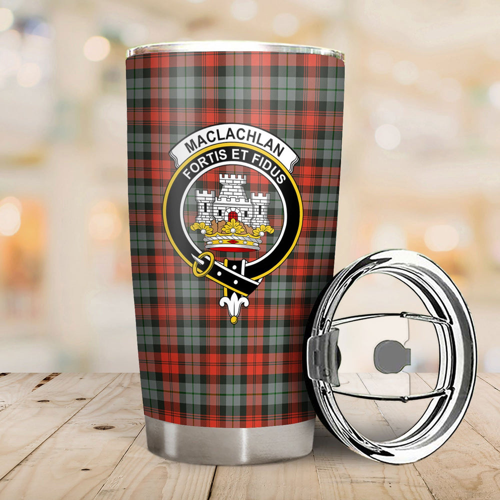 Clan MacLachlan Weathered Tartan Crest Tumbler NE50 Clan Hall Tartan Today