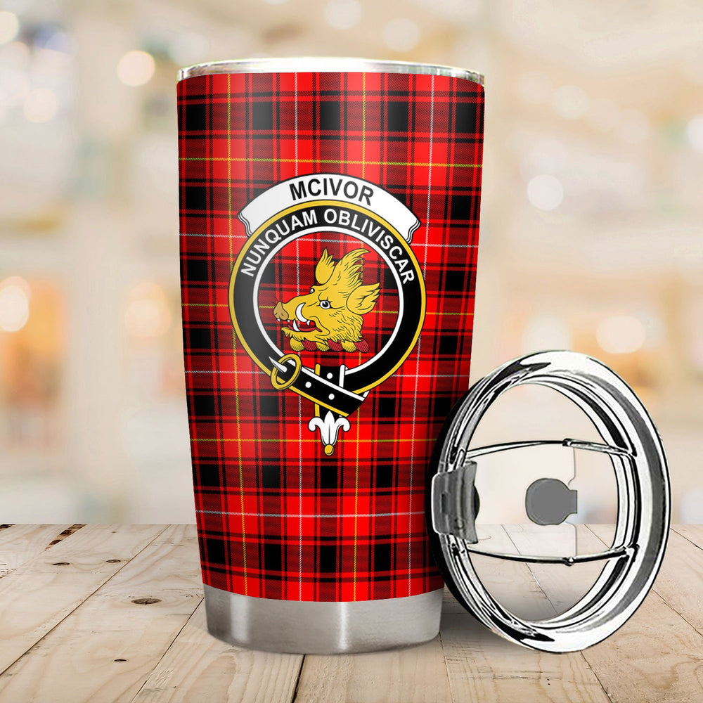 Clan McIvor Tartan Crest Tumbler UB74 Clan Hall Tartan Today