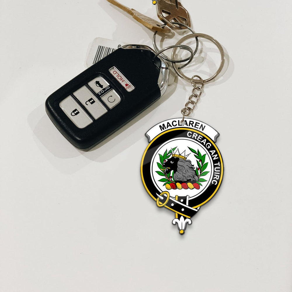 Clan MacLaren Tartan Crest Keychain LL25 Clan Hall Tartan Today