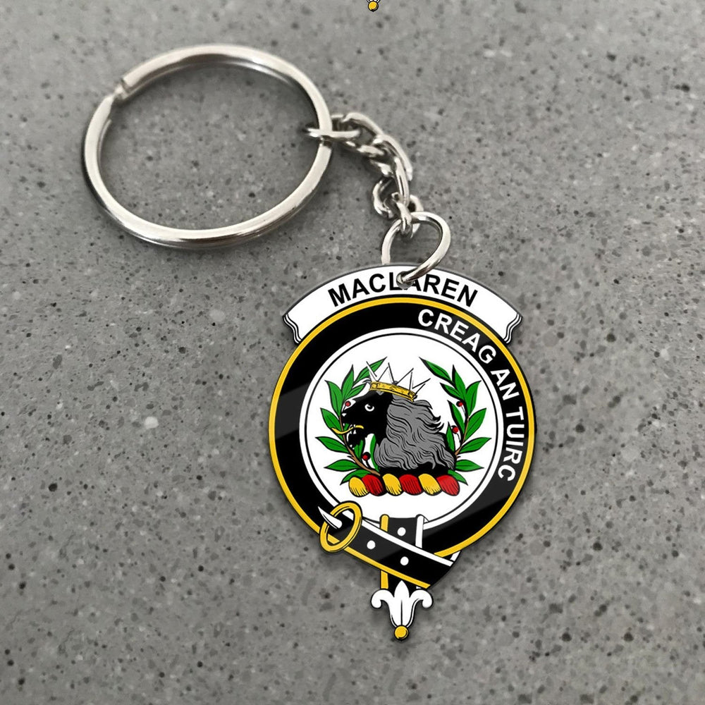 Clan MacLaren Tartan Crest Keychain LL25 Clan Hall Tartan Today