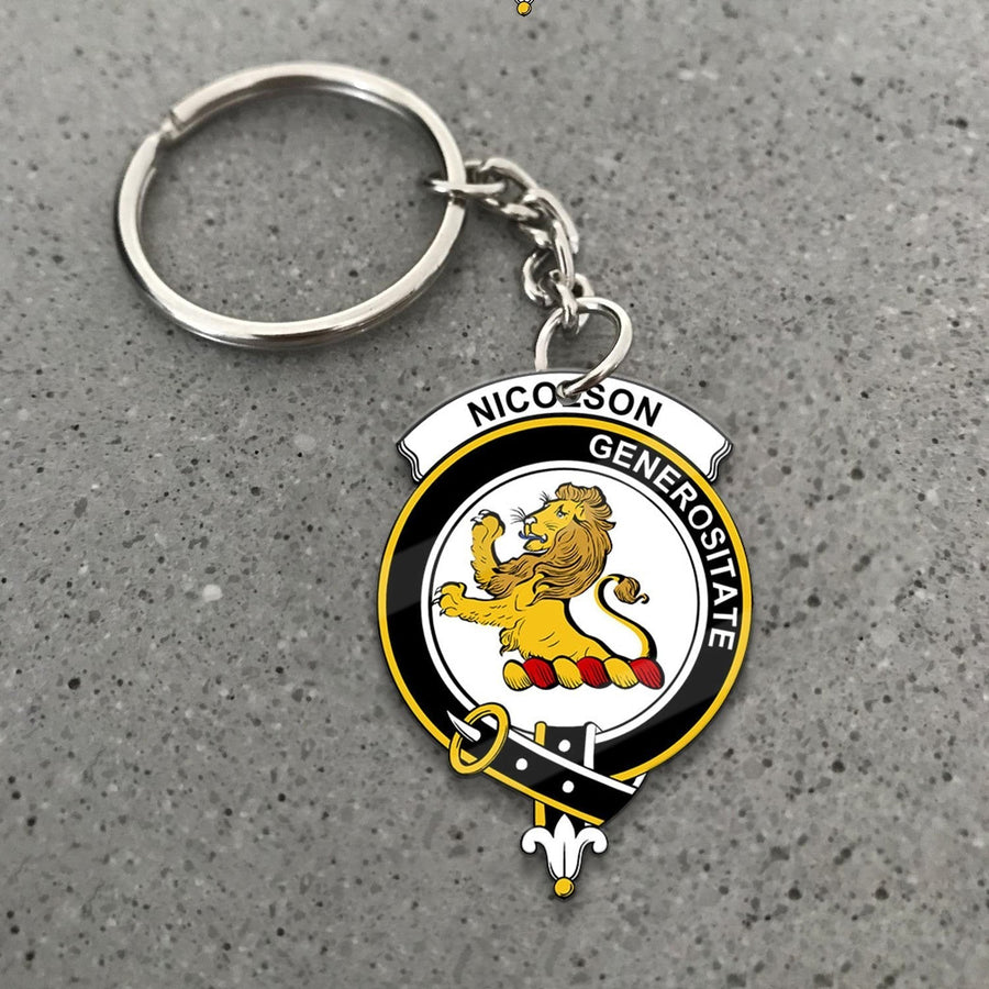 Clan Nicolson Tartan Crest Keychain