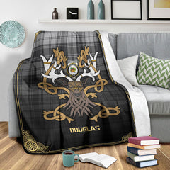 Clan Douglas Grey Modern Tartan Crest Premium Blanket Celtic Stag Style II69 Clan Douglas Tartan Today