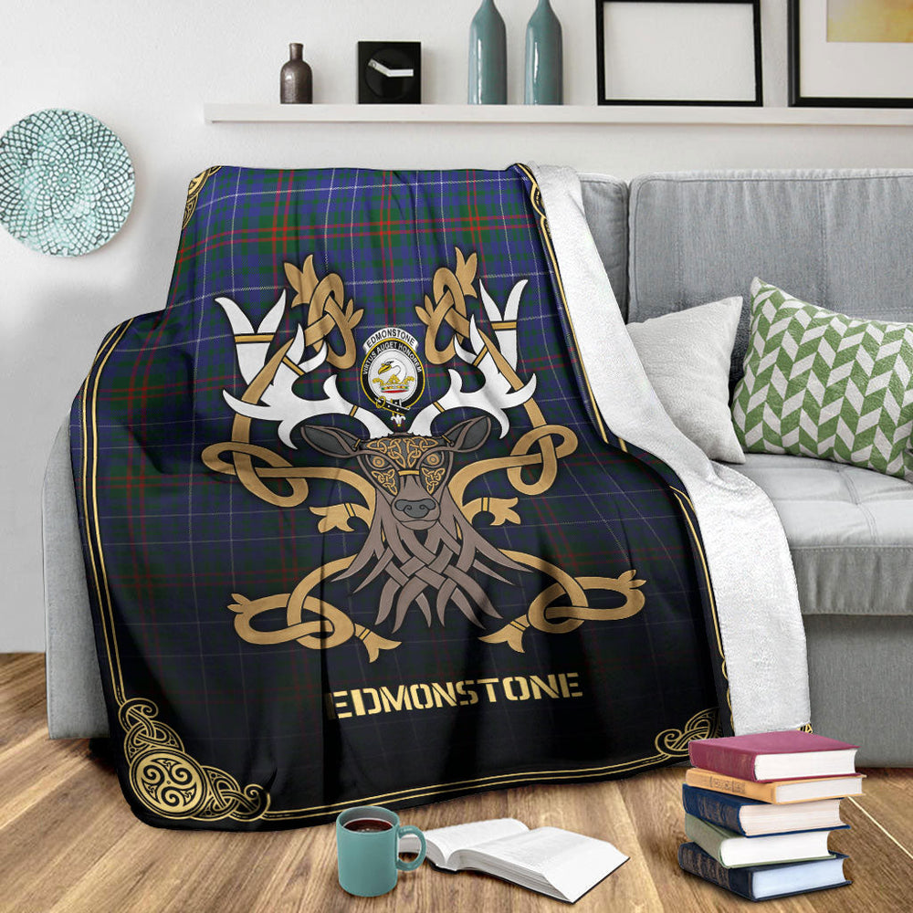 Clan Edmonstone Tartan Crest Premium Blanket Celtic Stag Style WF62 Clan Edmonstone Tartan Today