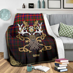 Clan Gow (or McGouan) Tartan Crest Premium Blanket Celtic Stag Style VA47 Clan Gow Tartan Today