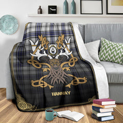 Clan Hannay Modern Tartan Crest Premium Blanket Celtic Stag Style OW68 Clan Hannay Tartan Today