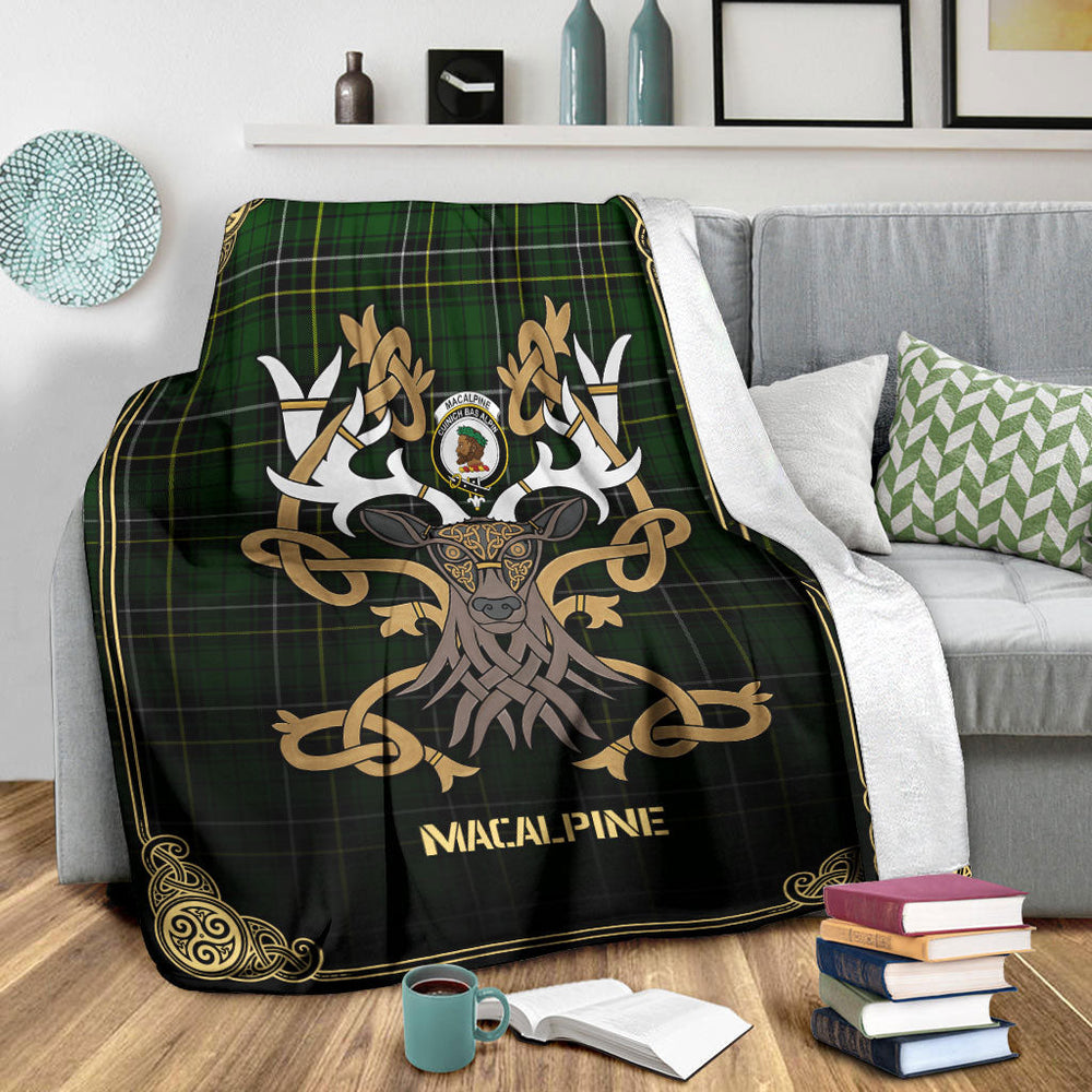 Clan MacAlpine Modern Tartan Crest Premium Blanket Celtic Stag Style GF52 Clan MacAlpine Tartan Today