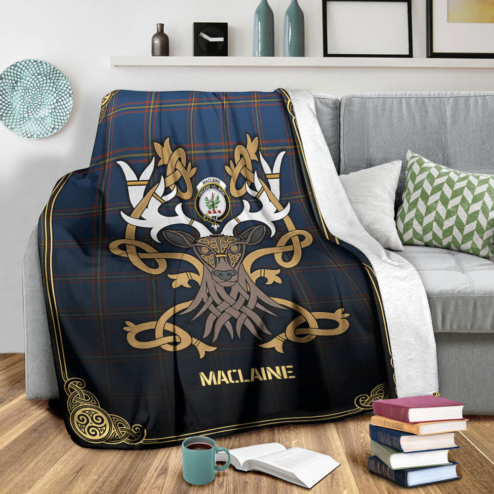Clan MacLaine of Loch Buie Hunting Ancient Tartan Crest Premium Blanket Celtic Stag Style UX79 Clan Hall Tartan Today